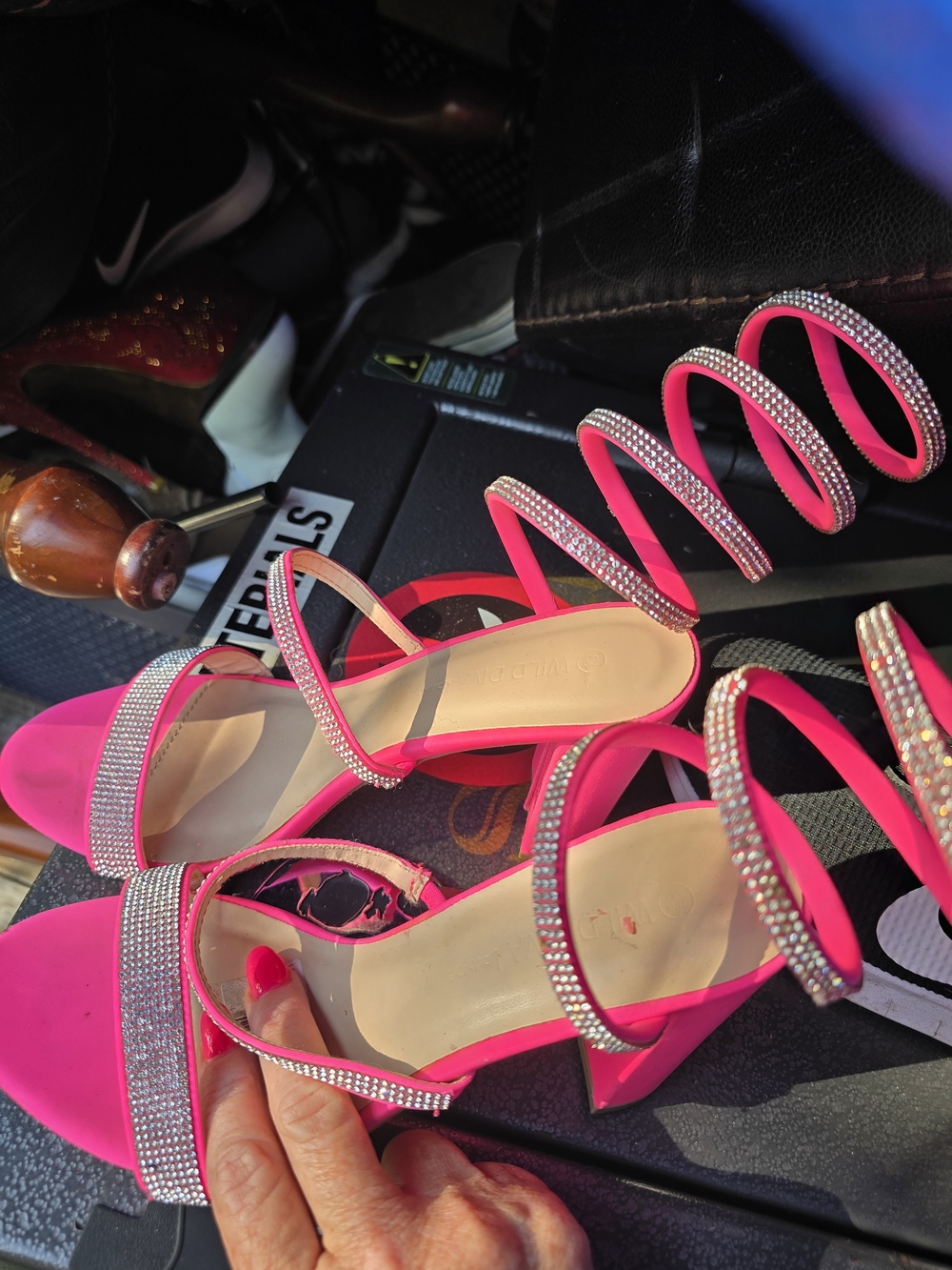 Wild Diva Hot Pink Rhinestone Spiral Strap Heels